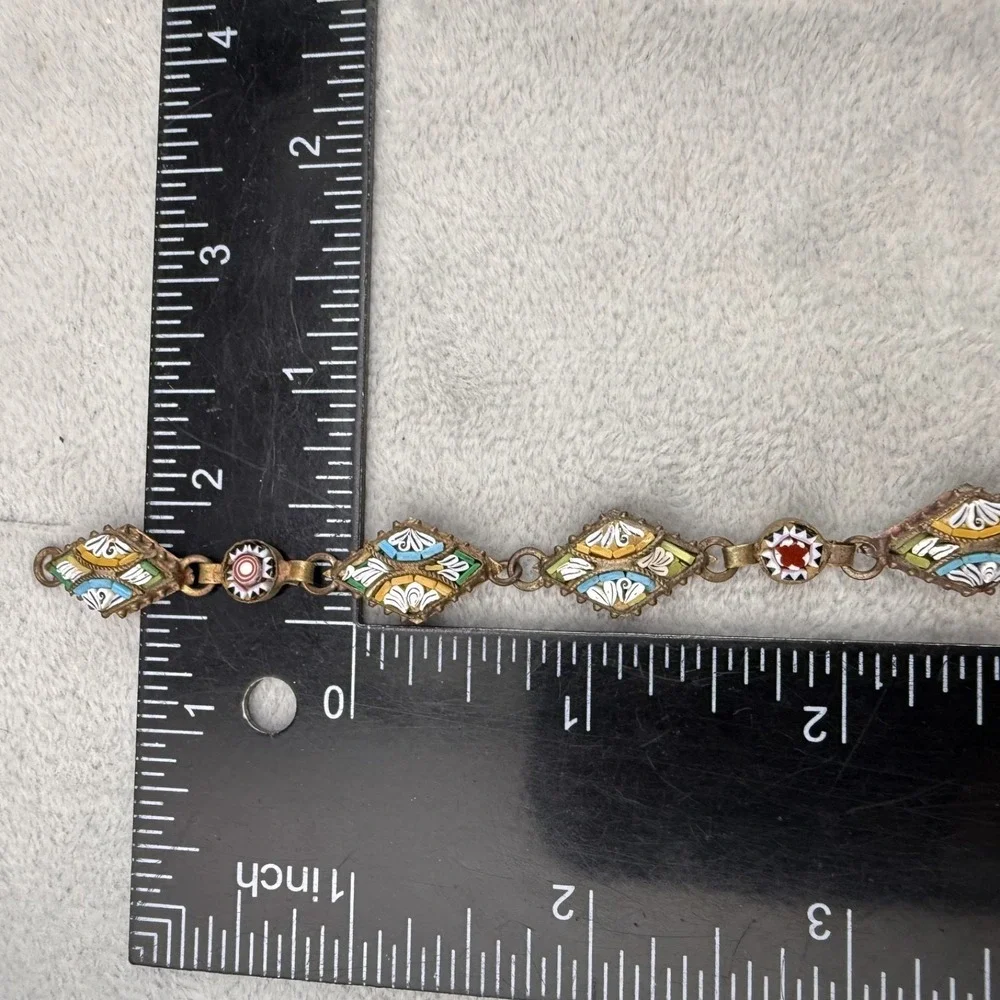 Vintage Micro Mosaic Bracelet Gold‎ Tone 7.5